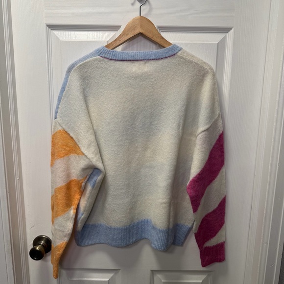Sundry Striped Oversized Sweater. Small. Pink, Orange and White, Crew Neck - Picture 5 of 9